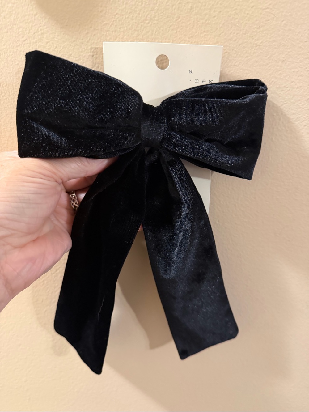 a new day Black Velvet Bow Hair Clip with Long Tails
